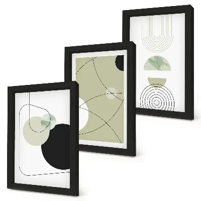 Composizione di 3 quadri con forme astratte in colori tenui