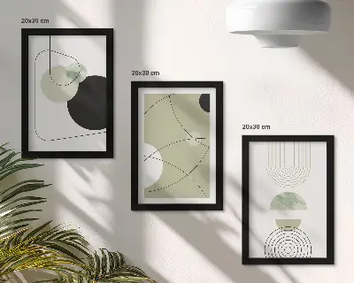 Composizione di 3 quadri con forme astratte in colori tenui