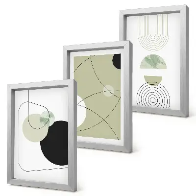 Composizione di 3 quadri con forme astratte in colori tenui