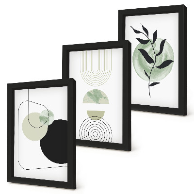 Trittico incorniciato Forme astratte e motivi vegetali in verde