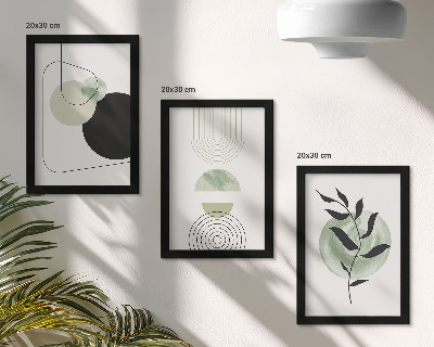Trittico incorniciato Forme astratte e motivi vegetali in verde