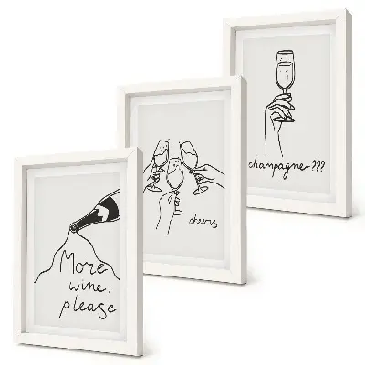 Momenti di gioia con vino e champagne illustrazione in stile line art con trittico incorniciato