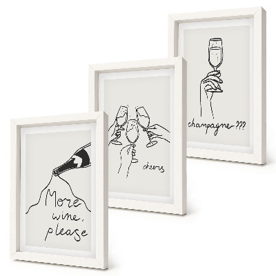 Trittico incorniciato Momenti di gioia con vino e champagne (illustrazione in stile line art)