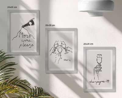 Trittico incorniciato Momenti di gioia con vino e champagne (illustrazione in stile line art)