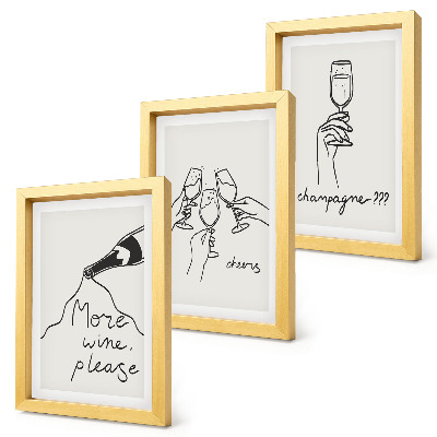 Trittico incorniciato Momenti di gioia con vino e champagne (illustrazione in stile line art)