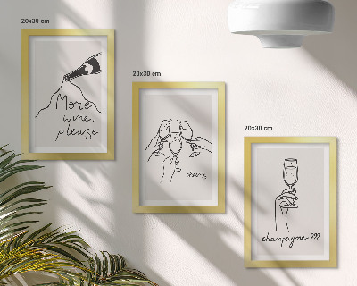 Trittico incorniciato Momenti di gioia con vino e champagne (illustrazione in stile line art)