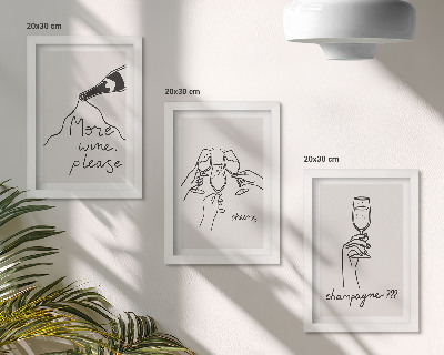 Trittico incorniciato Momenti di gioia con vino e champagne (illustrazione in stile line art)