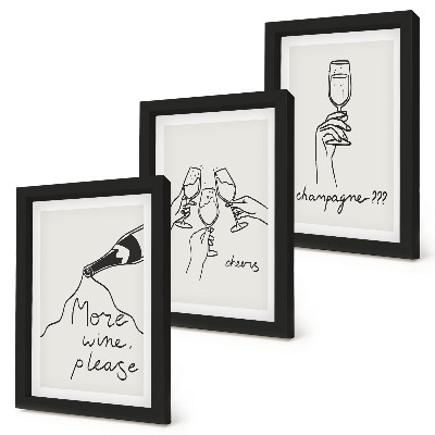 Trittico incorniciato Momenti di gioia con vino e champagne (illustrazione in stile line art)