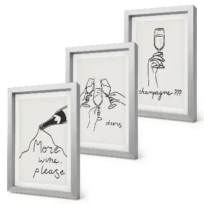 Momenti di gioia con vino e champagne illustrazione in stile line art con trittico incorniciato