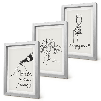 Trittico incorniciato Momenti di gioia con vino e champagne (illustrazione in stile line art)