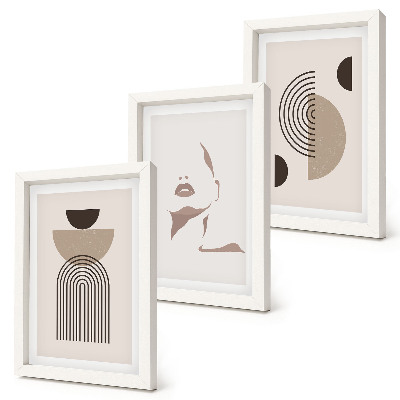 Composizione di 3 quadri Forme geometriche astratte e silhouette del viso