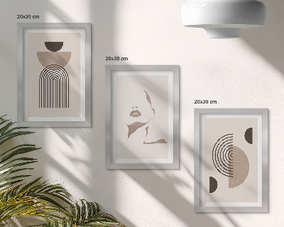 Composizione di 3 quadri Forme geometriche astratte e silhouette del viso