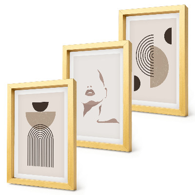 Composizione di 3 quadri Forme geometriche astratte e silhouette del viso