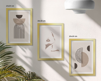Composizione di 3 quadri Forme geometriche astratte e silhouette del viso