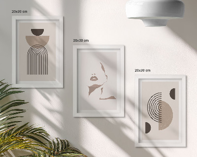Composizione di 3 quadri Forme geometriche astratte e silhouette del viso