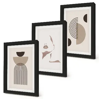 Composizione di 3 quadri con forme geometriche astratte e silhouette del viso