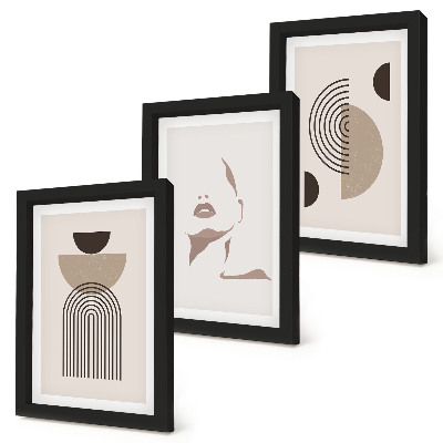 Composizione di 3 quadri Forme geometriche astratte e silhouette del viso