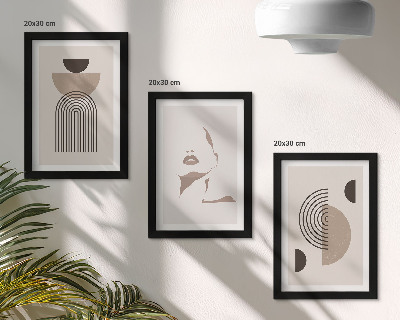 Composizione di 3 quadri Forme geometriche astratte e silhouette del viso