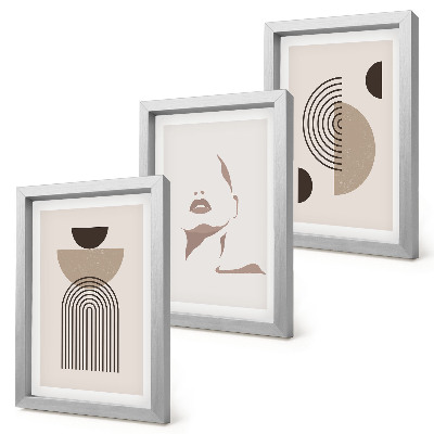 Composizione di 3 quadri Forme geometriche astratte e silhouette del viso