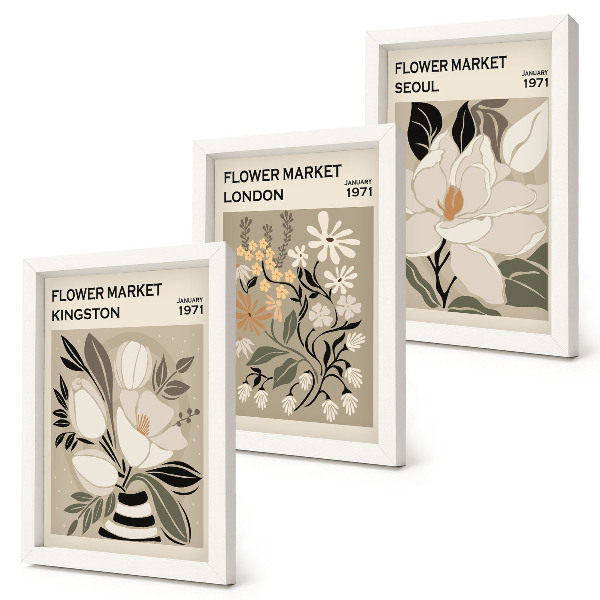 Trittico incorniciato Fiori retrò provenienti da diverse città del mondo.