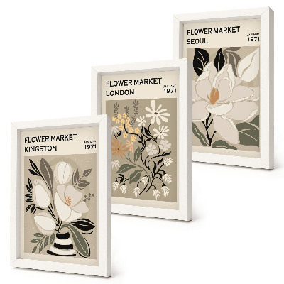 Trittico incorniciato Fiori retrò provenienti da diverse città del mondo.