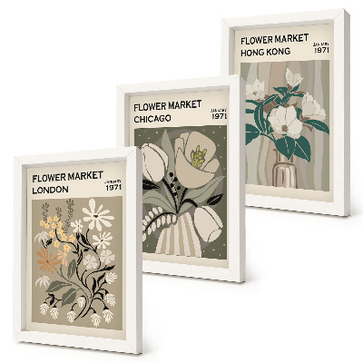 Trittico incorniciato Mercati dei fiori a Londra, Chicago e Hong Kong