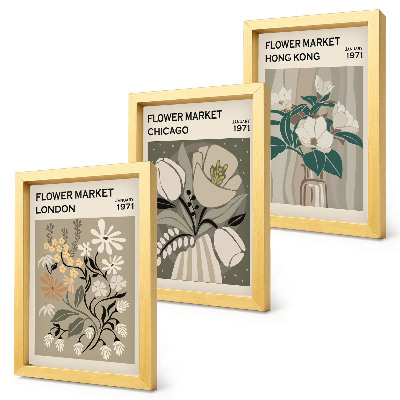 Trittico incorniciato Mercati dei fiori a Londra, Chicago e Hong Kong