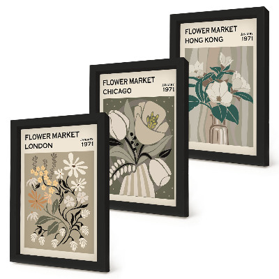 Trittico incorniciato Mercati dei fiori a Londra, Chicago e Hong Kong