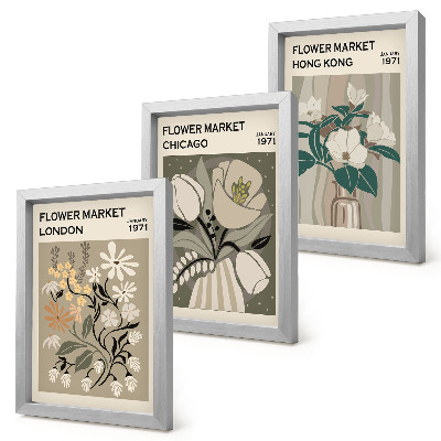 Trittico incorniciato Mercati dei fiori a Londra, Chicago e Hong Kong