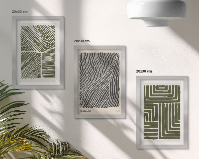 Composizione di 3 quadri Motivi di linee e forme in diverse tonalità di verde