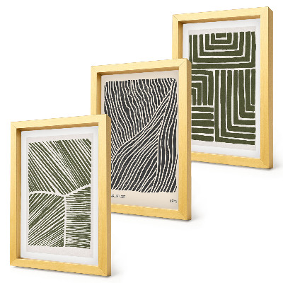 Composizione di 3 quadri Motivi di linee e forme in diverse tonalità di verde