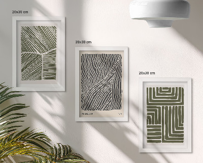 Composizione di 3 quadri Motivi di linee e forme in diverse tonalità di verde