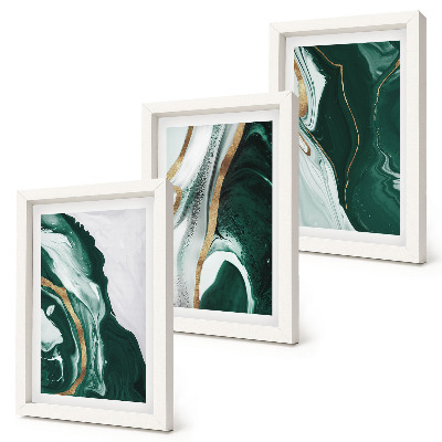 Trittico incorniciato Motivi astratti dipinti in verde e bianco