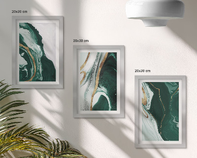 Trittico incorniciato Motivi astratti dipinti in verde e bianco