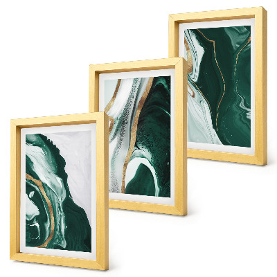Trittico incorniciato Motivi astratti dipinti in verde e bianco