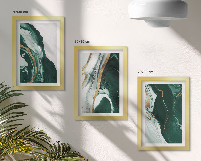 Trittico incorniciato Motivi astratti dipinti in verde e bianco