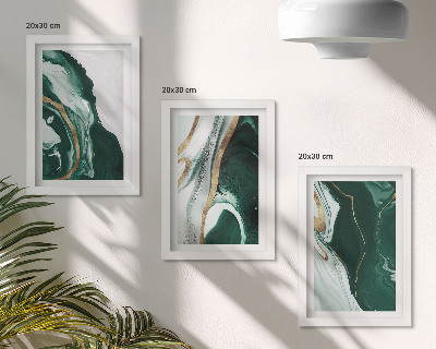Trittico incorniciato Motivi astratti dipinti in verde e bianco