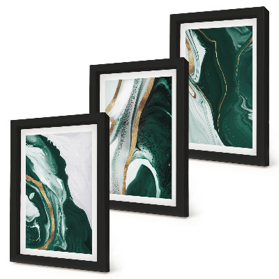 Trittico incorniciato Motivi astratti dipinti in verde e bianco