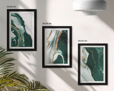 Trittico incorniciato Motivi astratti dipinti in verde e bianco