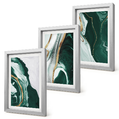 Trittico incorniciato Motivi astratti dipinti in verde e bianco