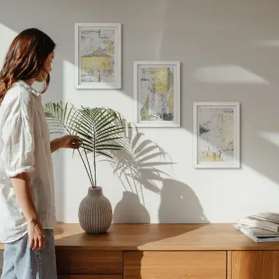 Trittico di quadri con motivi astratti minimalisti e alla moda
