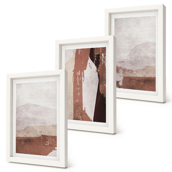 Trittico incorniciato Motivi astratti nelle tonalità del marrone e del beige