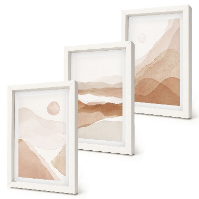 Composizione di 3 quadri Paesaggi astratti nei toni del marrone e del beige