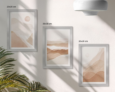 Composizione di 3 quadri Paesaggi astratti nei toni del marrone e del beige