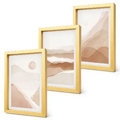 Composizione di 3 quadri con paesaggi astratti nei toni del marrone e del beige