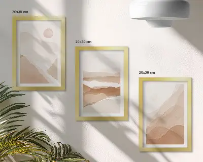 Composizione di 3 quadri con paesaggi astratti nei toni del marrone e del beige