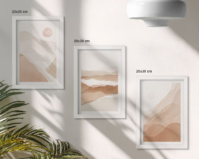 Composizione di 3 quadri Paesaggi astratti nei toni del marrone e del beige