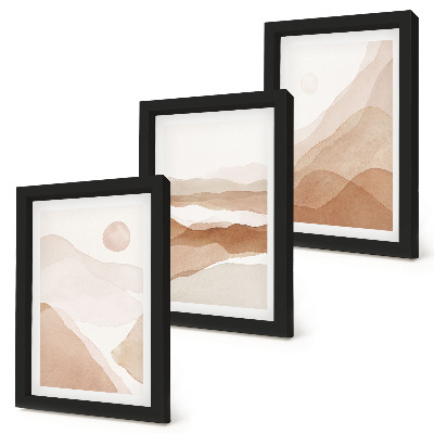 Composizione di 3 quadri Paesaggi astratti nei toni del marrone e del beige