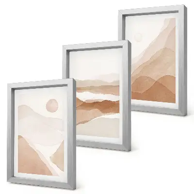 Composizione di 3 quadri con paesaggi astratti nei toni del marrone e del beige