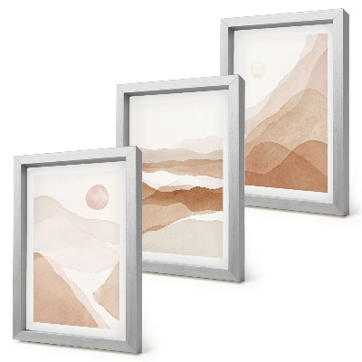 Composizione di 3 quadri Paesaggi astratti nei toni del marrone e del beige